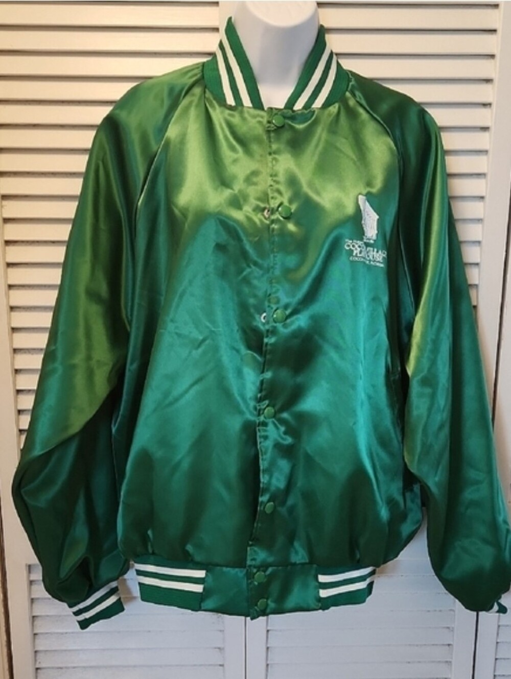 Vintage Satin Bomber Jacket "Cocoa Village Playhouse"